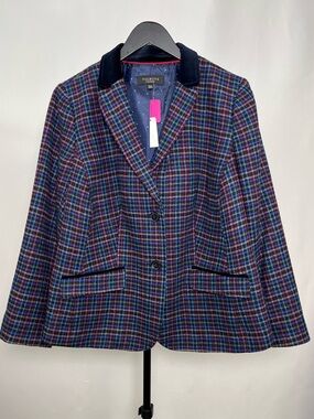 NWT Talbots Multi-Color Plaid Wool Blazer